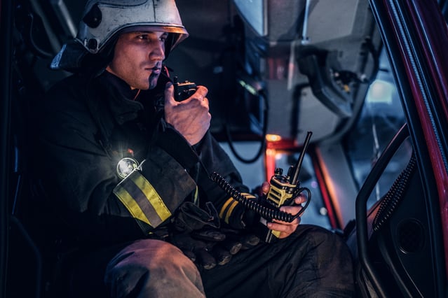 Fire fighter in truck