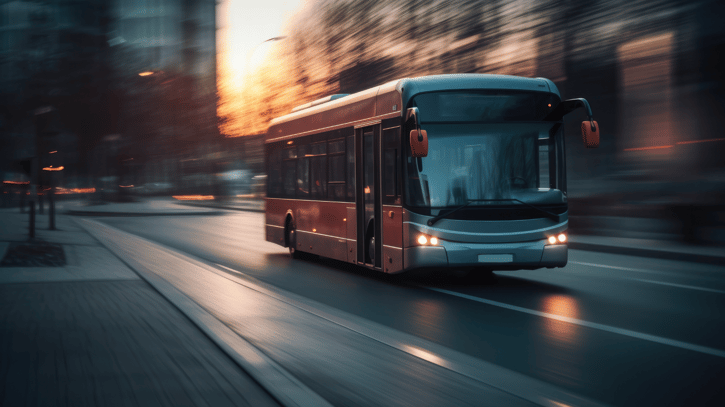 Fuel cell electric bus in operation on city street