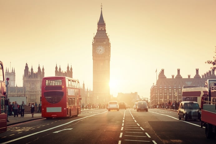 Green public transportation at Westminster Bridge London, UK