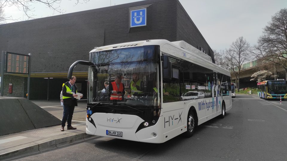The zero-emission Hy-X 12-meter fuel cell bus, powered by Ballard